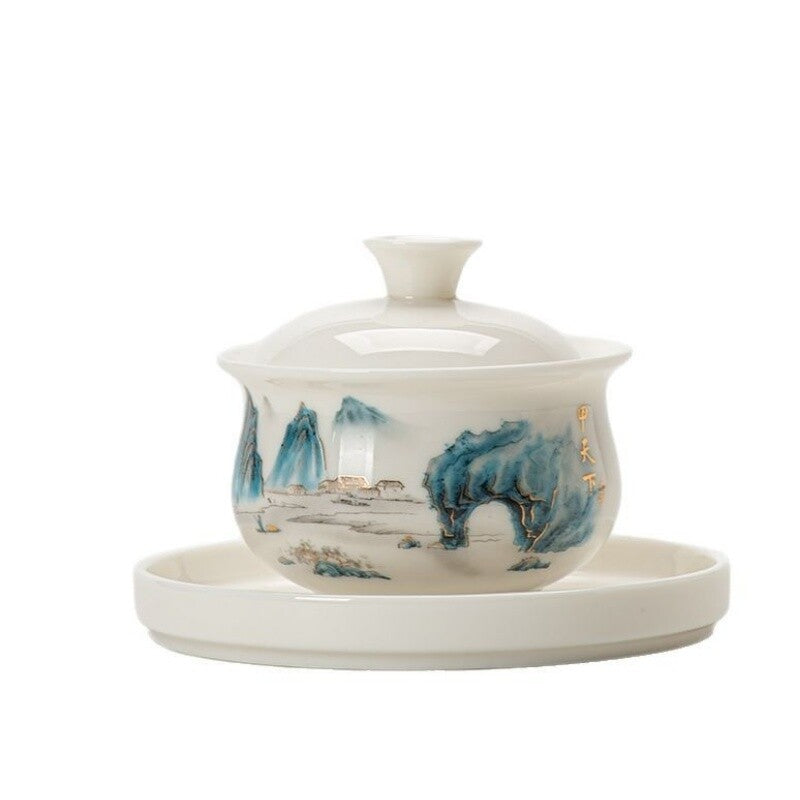 Ceramic Gaiwan For Tea Tureen Teaware Cup Chinese Tea Bowls Jade White Porcelain