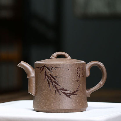 China Real Yixing Zisha Duan Clay Tea Pot Bamboo Carved 200ml Handmade Pot 6.8oz