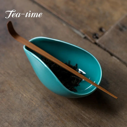 Turquoise Green Ceramic Tea Lotus Tea Spoon Household Handmade Tea Shovel