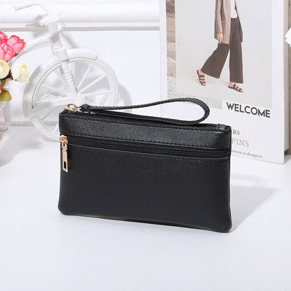Women Leather Handbag Purses Zipper Long Wallet Women Pouch Wrist Wallet Vintage