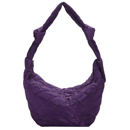 Lattice Pattern Shoulder Bag Cotton Handbag Large Capacity Purse Feather Padded