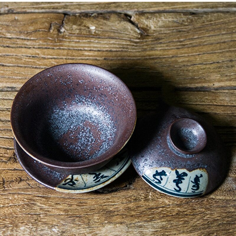 120ml Antique Gaiwan For Tea Pottery Tureen With Lid Word Teaware Kung Fu Tea
