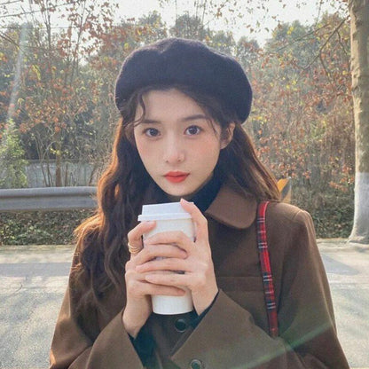 Beret Cap Winter Warm Wool Hat Fashion Elegant French Style Plain Beret Hiking