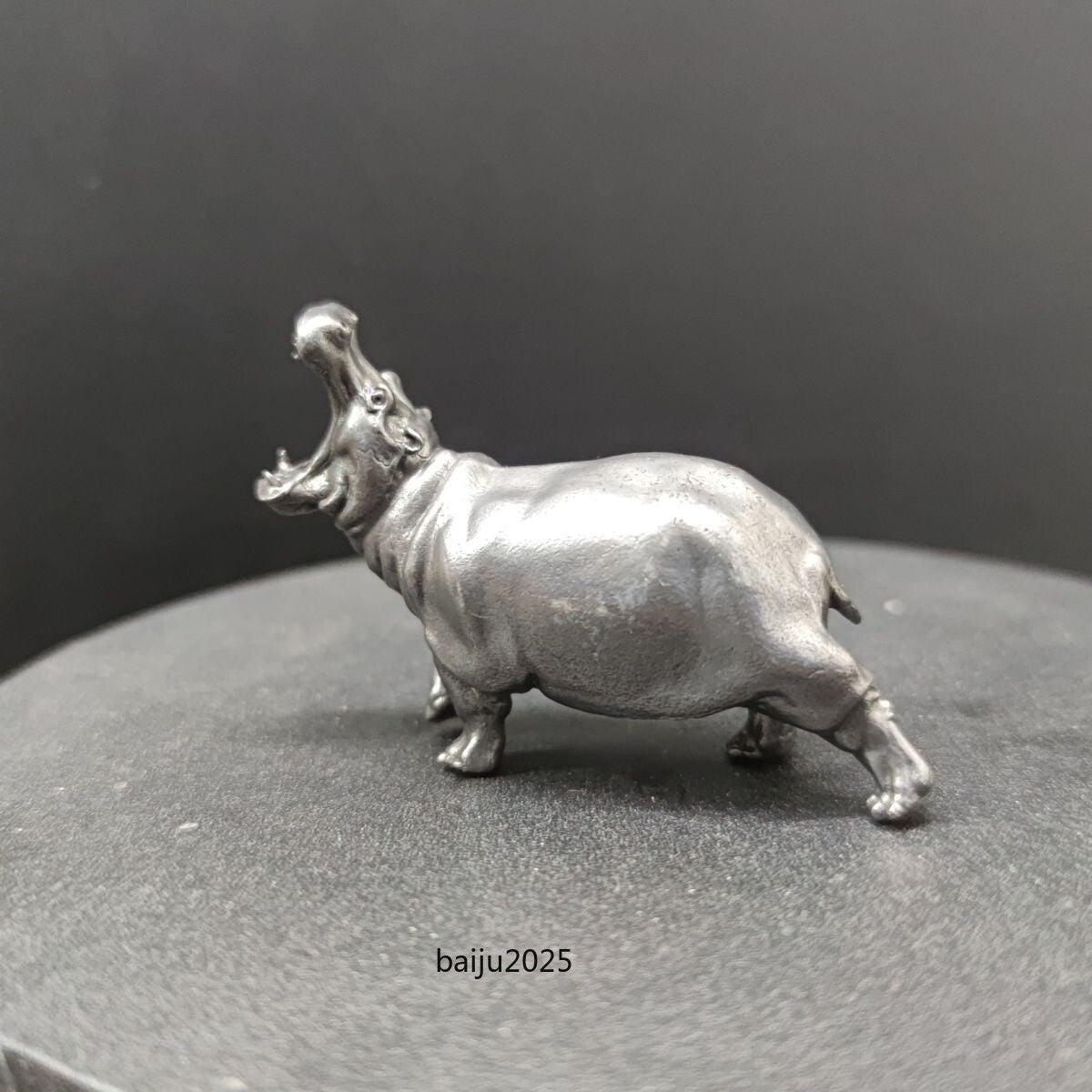 Old Black Brass Collection Open Mouth Hippo Model Statue Car Lucky Ornament