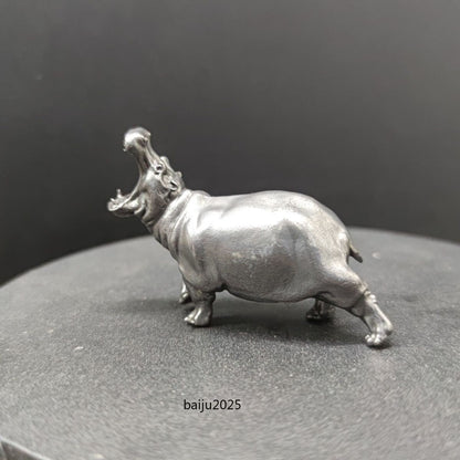 Old Black Brass Collection Open Mouth Hippo Model Statue Car Lucky Ornament