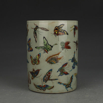 5.20 Inch Chinese Famille Rose Porcelain Qing Tongzhi Butterfly Design Brush Pot