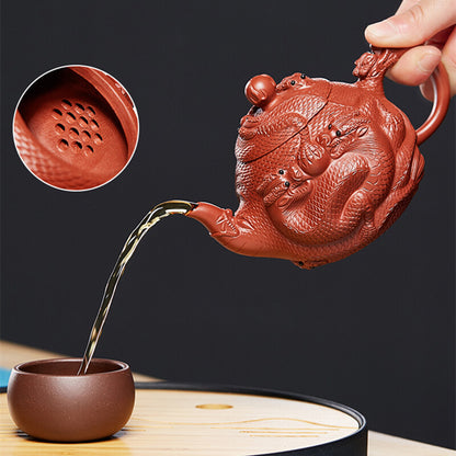 Full Handmade Tea Pot 14 Infuser Tea Holes True Yixing Zisha Clay Dragon Caved