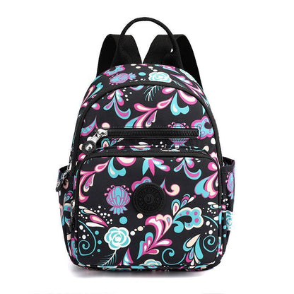 Small Backpack Flower Printing Shoulder Bag Waterproof Nylon Rucksack 20L Zipper