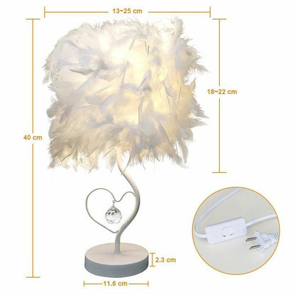Feather Crystal Table Lamp Bedside Reading Room Sitting Heart Bedroom Light Gift