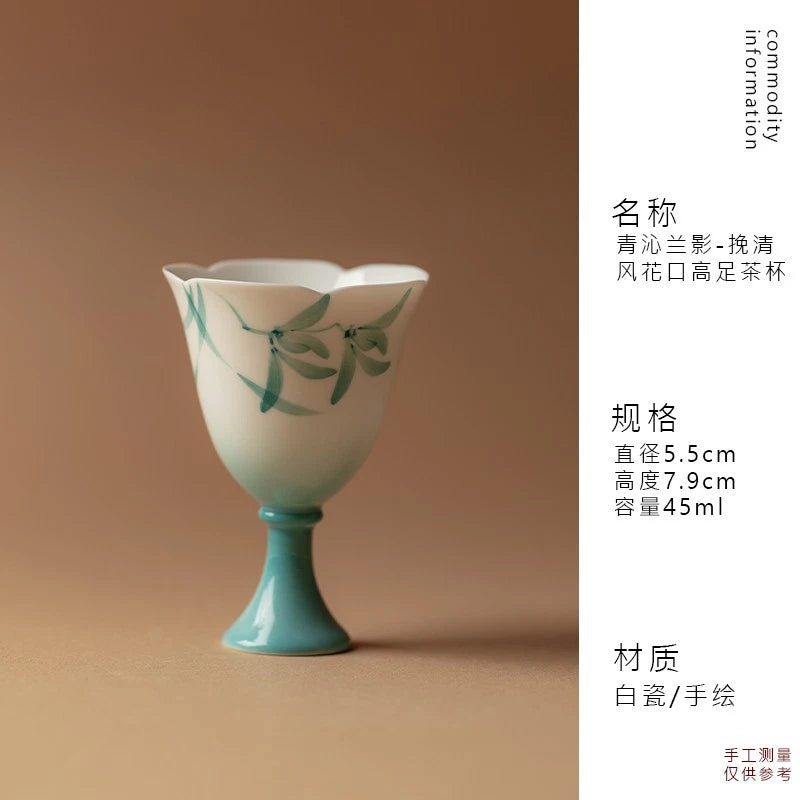 1Pc Ceramic Hand-painted Orchid High Footed Master Cup Tea Cup Tea Tasting Cup