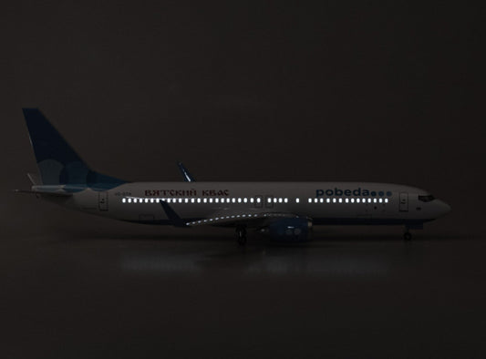 47CM Pobeda BOEING 737 Airplane Led Sound-controlled Light Resin Aircraft Model