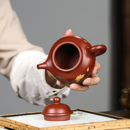 China Yixing Zisha Pottery Clovershrub Clay Handmade 260cc Lotus Teapot