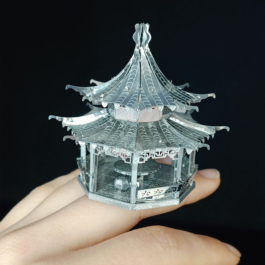 3D Metal Puzzle Chinese Pavilion DIY Assembled Model Adult Toy Small Ornament