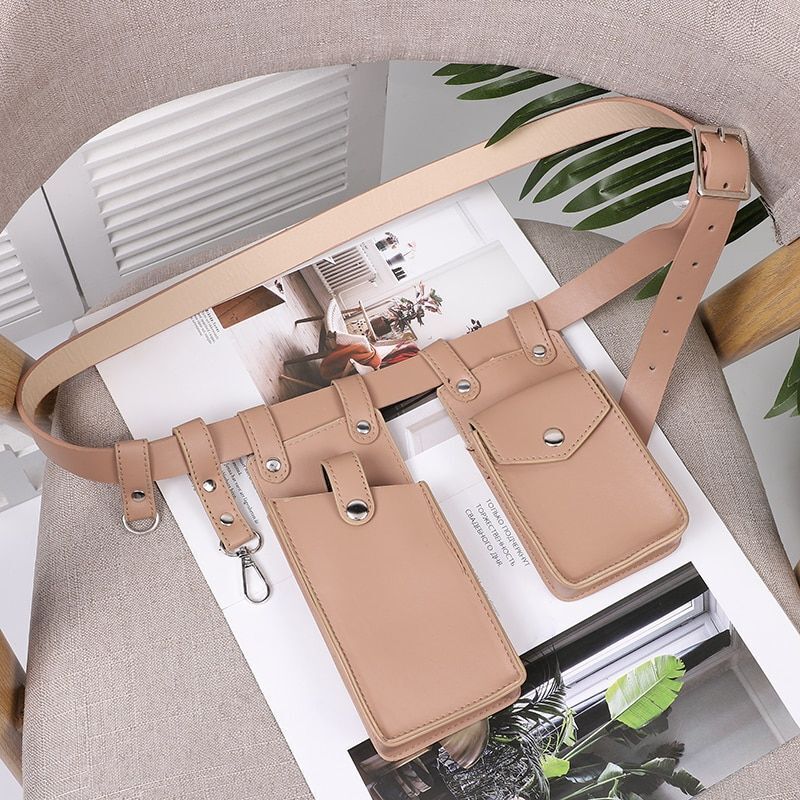 2 PCS Women Belt Bag Leather Flap Fanny Pack Shoulder Crossbody Chest Bag Purse