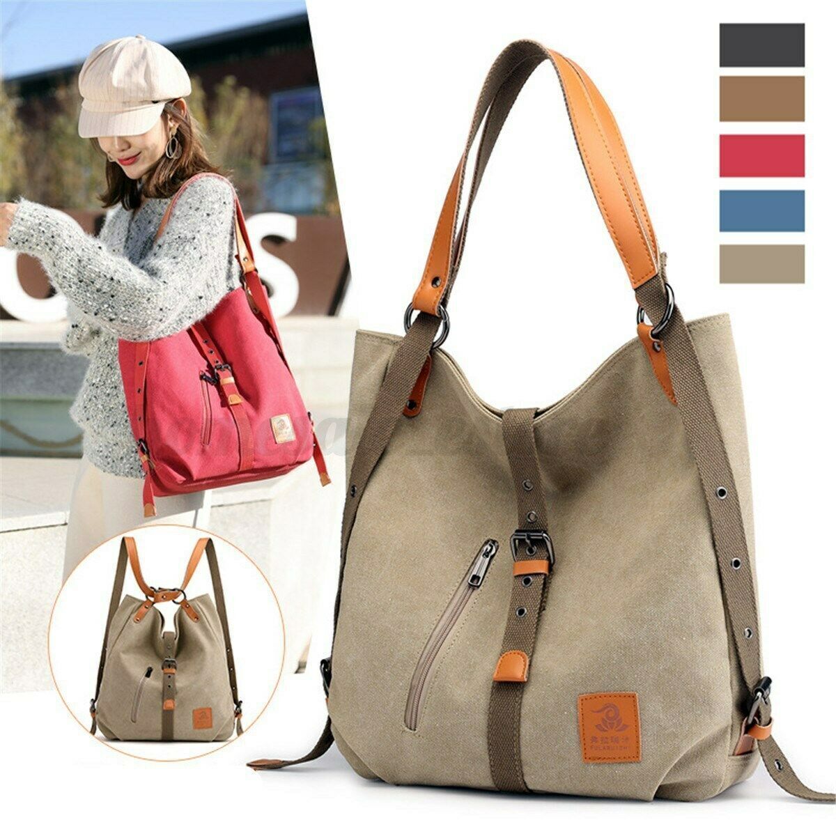 Women Canvas Backpack Shoulder School Bag Messenger Travel Handbag Tote