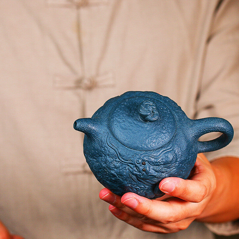 Handmade Tea Pot Dragon Carved Yixing Zisha Tianqing Clay Pot 300ml Traditional
