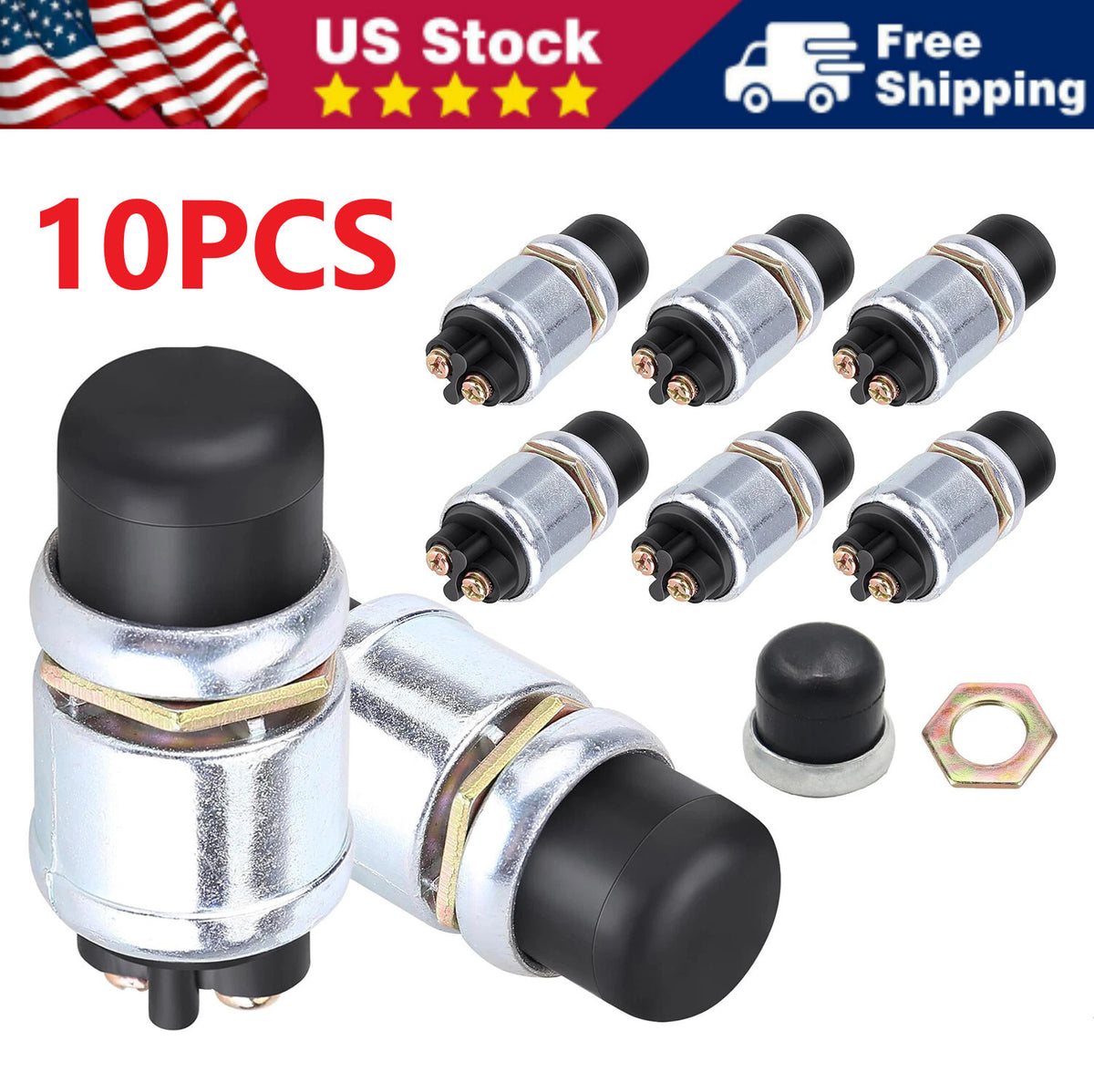 10PCS 12 Volt DC Heavy-Duty Start Momentary Push-Button Starter Switch (50 Amps)