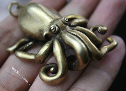 Brass Octopus Small Statue Tea Pet Home Ornaments Animal Figurines Gift
