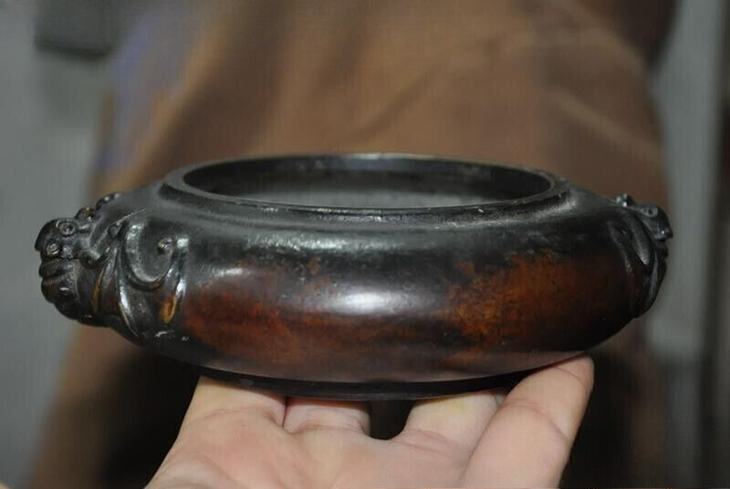 5.8'' Marked Chinese Dynasty Bronze Wealth Bat Bird Statue Incense Burner Censer