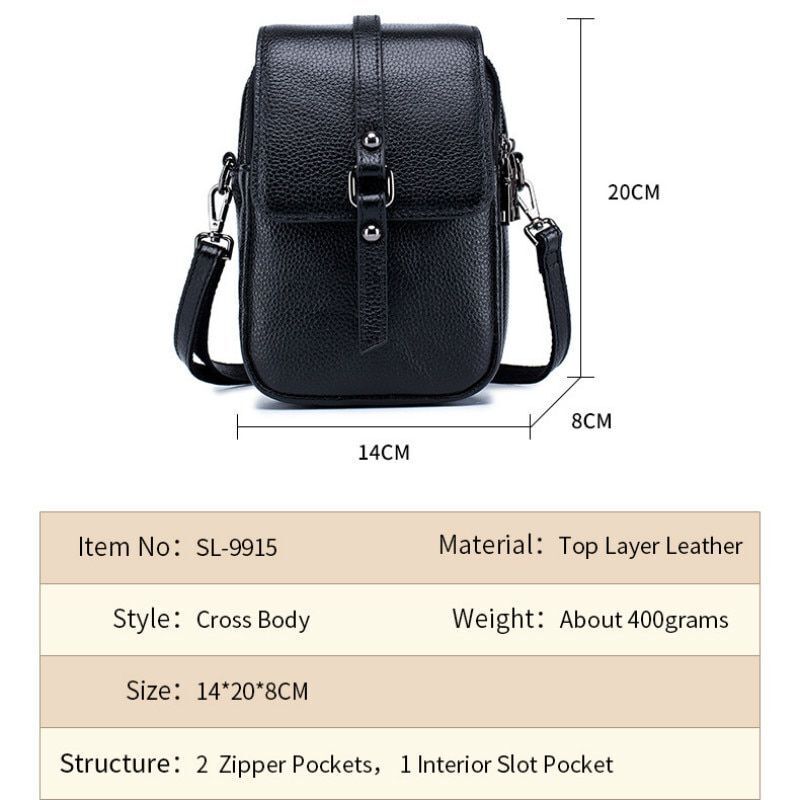 Mobile Phone Bag Genuine Leather Handbag Shoulder Bag Crossbody Purse Purple Red