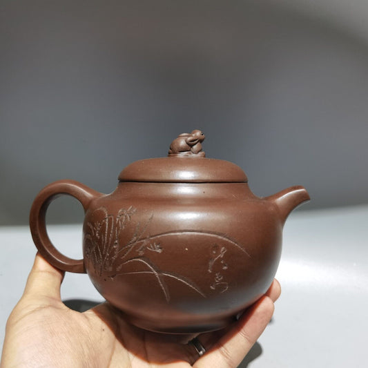 Chinese Yixing Purple Clay Teapot Zisha Ceramic Carving Cute Rabbit Tea Set Rare