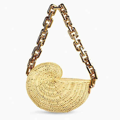 Thick Chains Women Shoulder Bag Woven Handbags Summer Beach Straw Bag Purse 1 PC