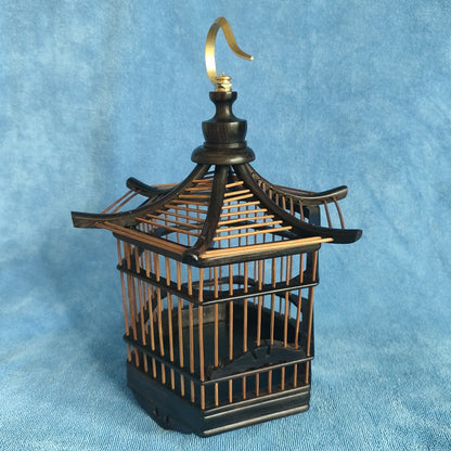 Handmade Cricket Cage Ebony Bamboo Hexagonal Tower Shaped Grasshopper Cage