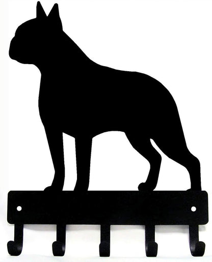 Boston Terrier Dog Key Rack & Leash Hanger -9 inch/6 inch Wide Metal Wall Art