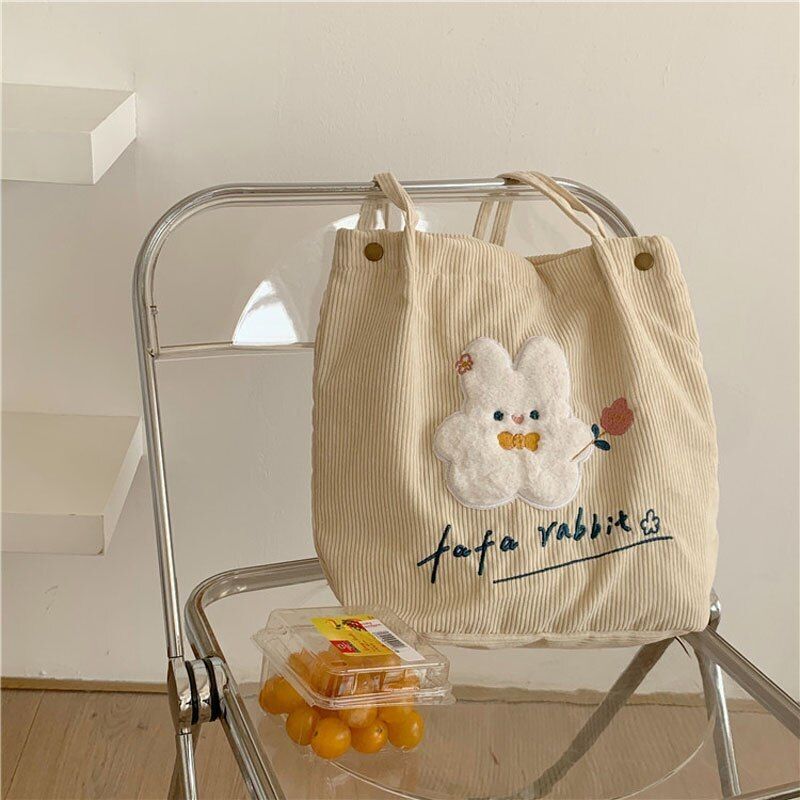Women Handbags Corduroy Shopping Bag Canvas Magnetic Buckle Shoulder Bags Purse
