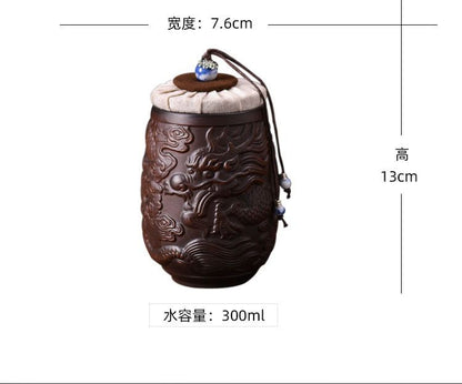 1pc Purple Clay Tea Jar Relief Dragon Jar Tea Storage Jar Tea Set