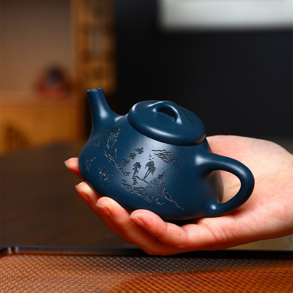 180ml Hand Carved Tea Pot Certificate Paper Yixing Zisha Tianqing Clay Shipiao