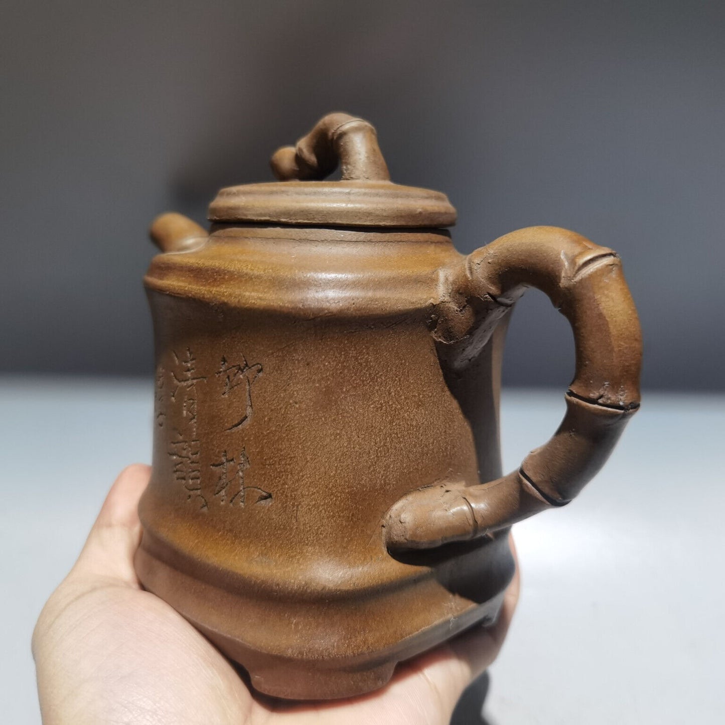 Chinese Yixing Zisha Clay Handmade Exquisite Teapot （四方竹段壶 底款：时大彬 )