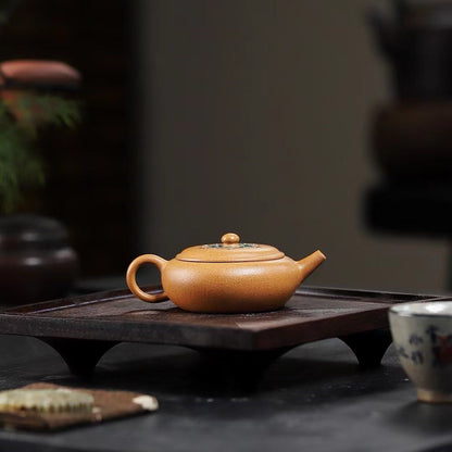 Enamel 120cc Yixing Zisha Purple Clay Yellow Jiangponi Handmade Eggshell Teapot