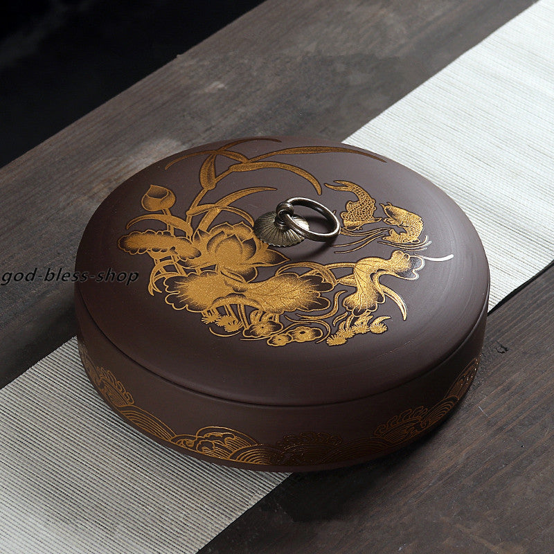 Chinese Yixing Zisha Purple Clay Tea Caddy Sealed Canister For Pu'er Loose Tea