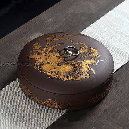 Chinese Yixing Zisha Purple Clay Tea Caddy Sealed Canister For Pu'er Loose Tea