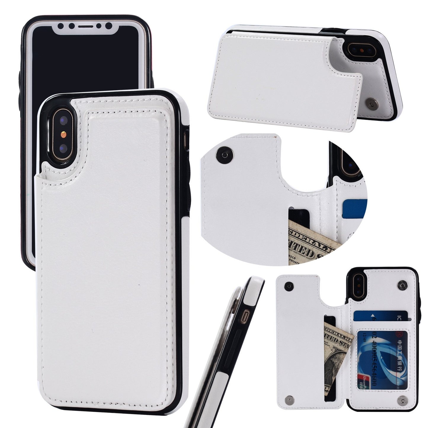 For iPhone 17/16 Pro Max/15/14/13/12 Leather Card Holder Wallet Phone Case