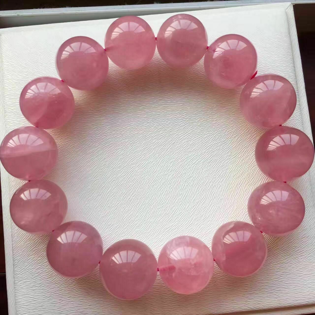 Natural Madagascar Rose Quartz Crystal Stretch Beads Bracelet 15-14mm AAA