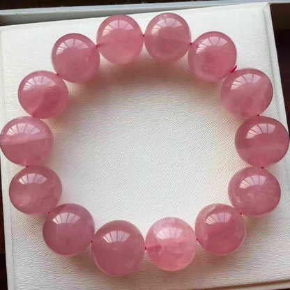 Natural Madagascar Rose Quartz Crystal Stretch Beads Bracelet 15-14mm AAA