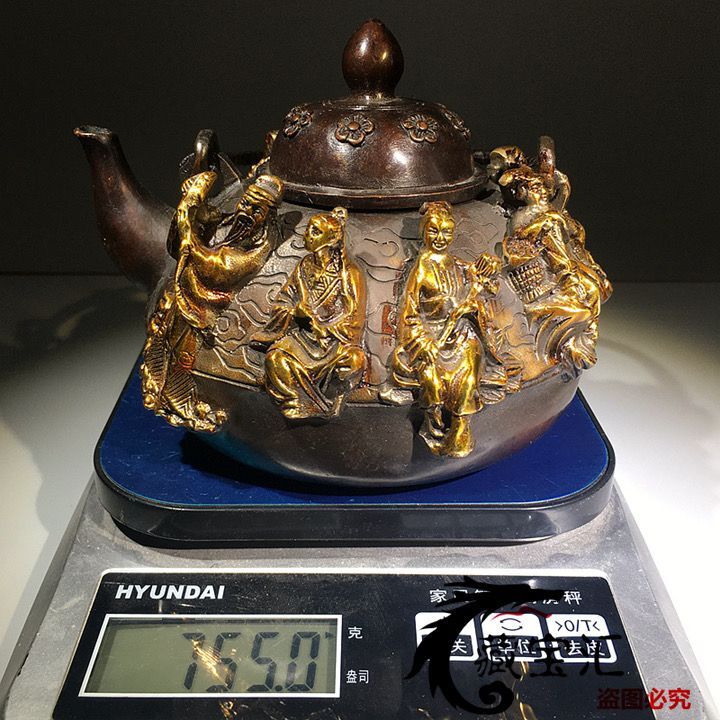 12cm Chinese Bronze Tea Pot Water Pot Wine Pot Decoration Collection