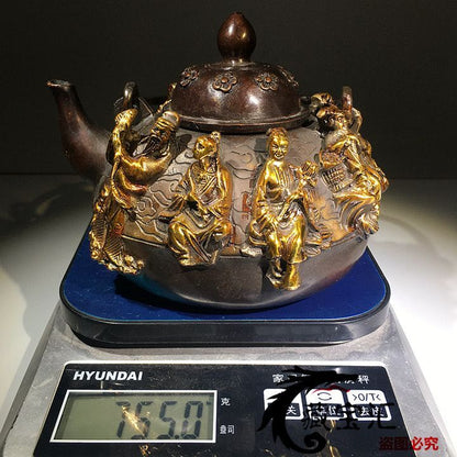 12cm Chinese Bronze Tea Pot Water Pot Wine Pot Decoration Collection