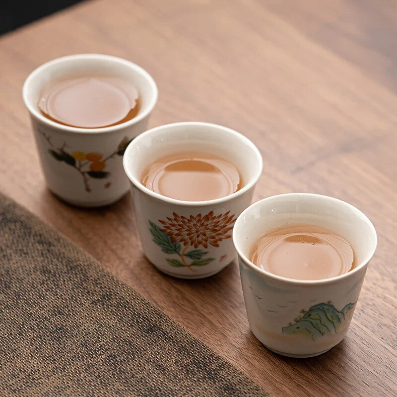 1Pc Chinese Handmade Ceramic Teacup Hand Painted Flower Porcelain Tea Cup