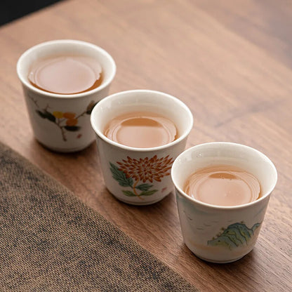 1Pc Chinese Handmade Ceramic Teacup Hand Painted Flower Porcelain Tea Cup