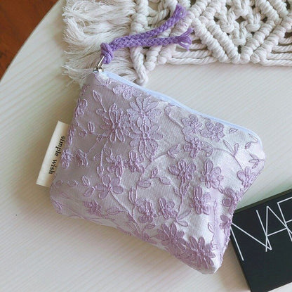 Cotton Floral Organizer Bag Small Fabric Cosmetic Make Up Purse Coin Pouch Case