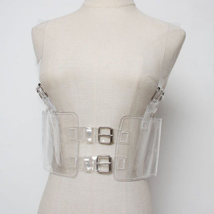 Women Waist Belt Laser Transparent PVC Garter Body Harness Sexy Cage Top Bondage