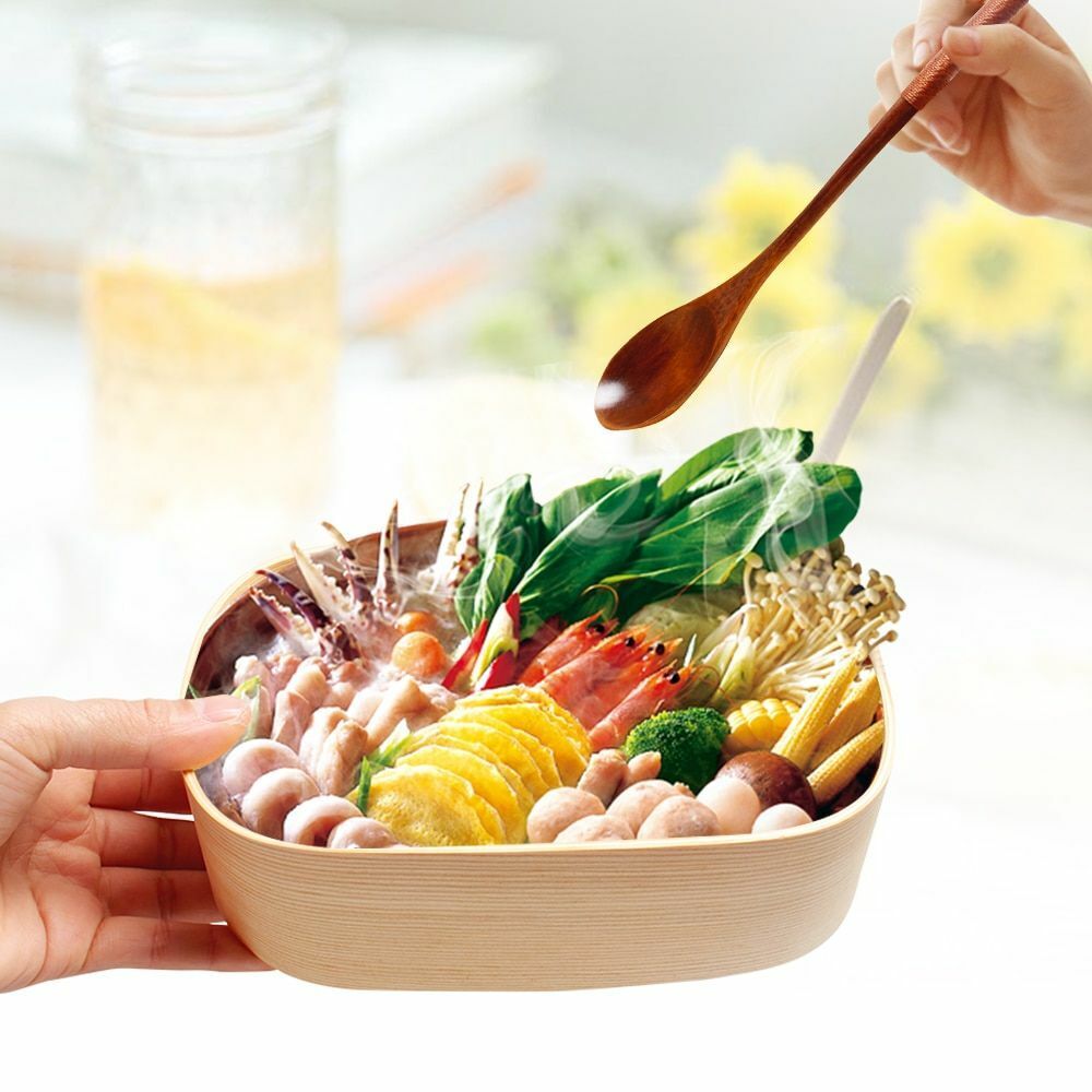 Wooden Lunch Box Picnic Japanese Bento School Kids Dinnerware Set Bag Spoon Fork