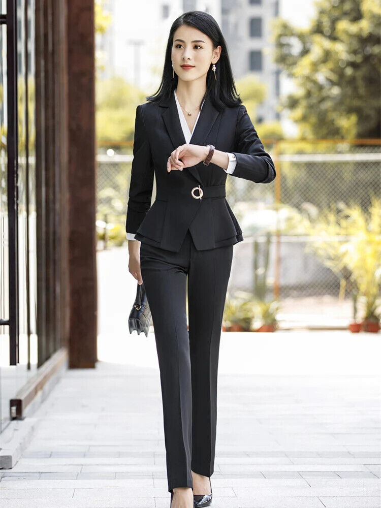 Women Skirt Suits 2 Piece Set Office Ladies Pants Business Suit Set Black Suits