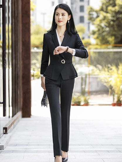 Women Skirt Suits 2 Piece Set Office Ladies Pants Business Suit Set Black Suits
