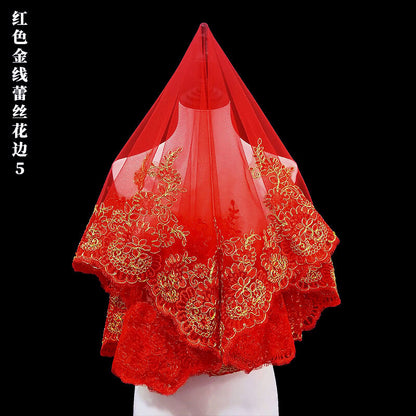 Chinese Wedding Bride Red Veil Translucent Veil Chinese Style Veil Headdress