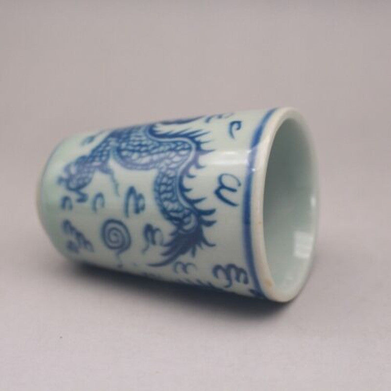 2.67" Chinese Blue and White Porcelain 12 Zodiac Dragon Grain Teacup Cup Collect