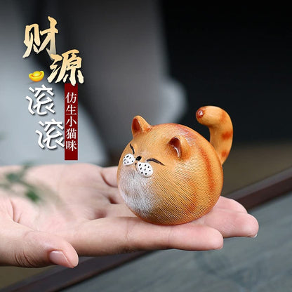 4.8cm Yixing Purple Clay Cat Tea Pet Kung Fu Tea Decor Tea Tray